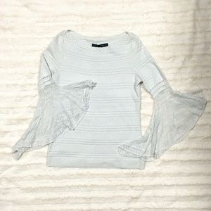WHBM White Metallic Boat Neck Bell-Sleeve Sweater - Sz XS
